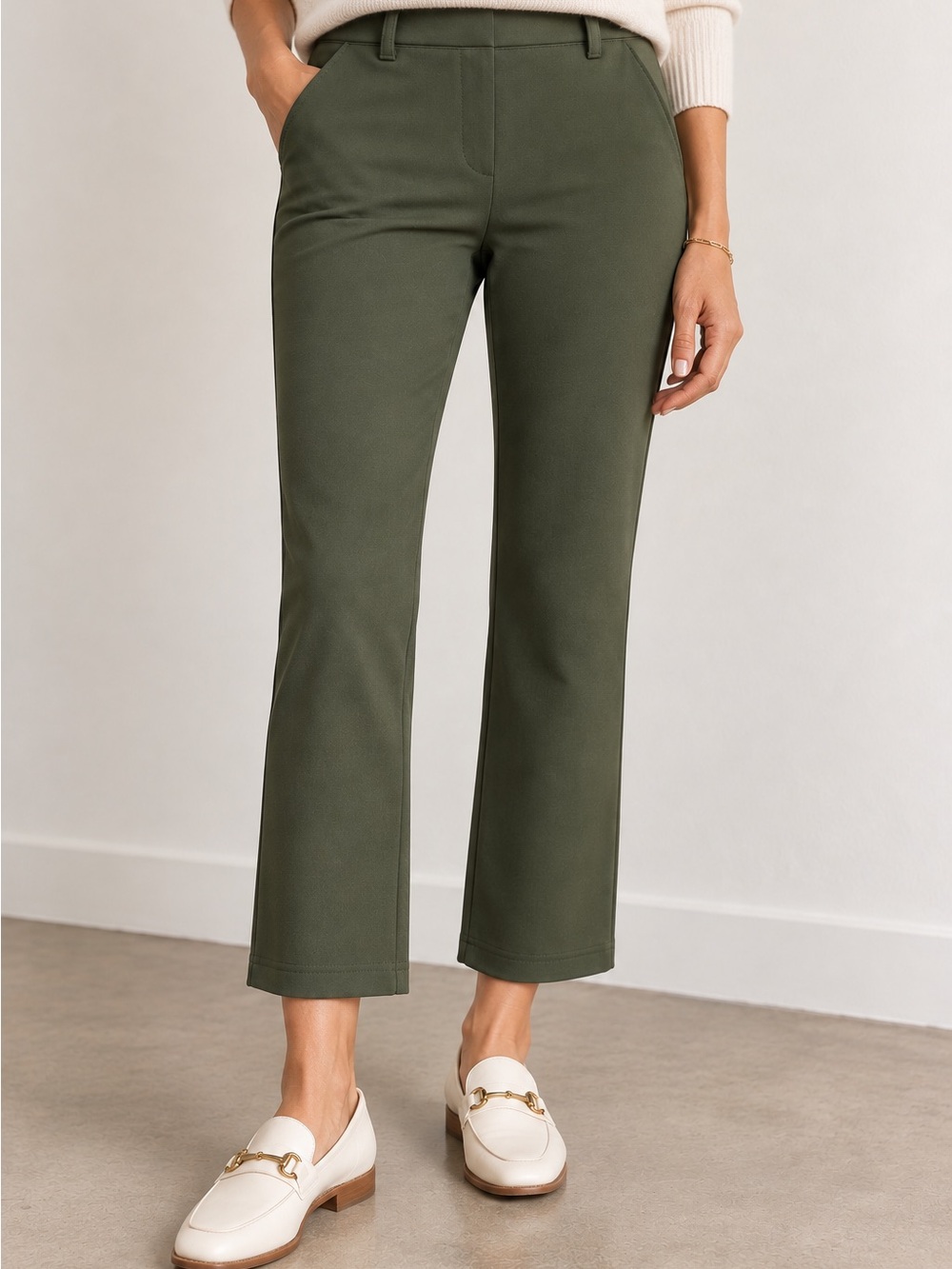 Quince Ultra Stretch Ponte Bootcut Cropped Pants in Olive - S
